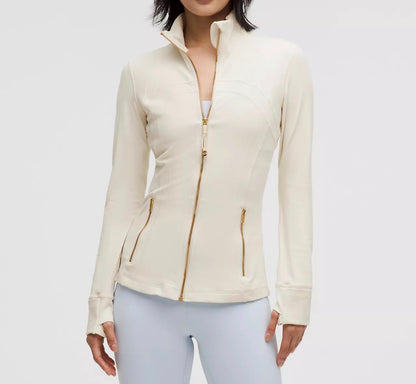 Lululemon Define Jacket and Leggings Set white, Gold Zips, Align UK Size S